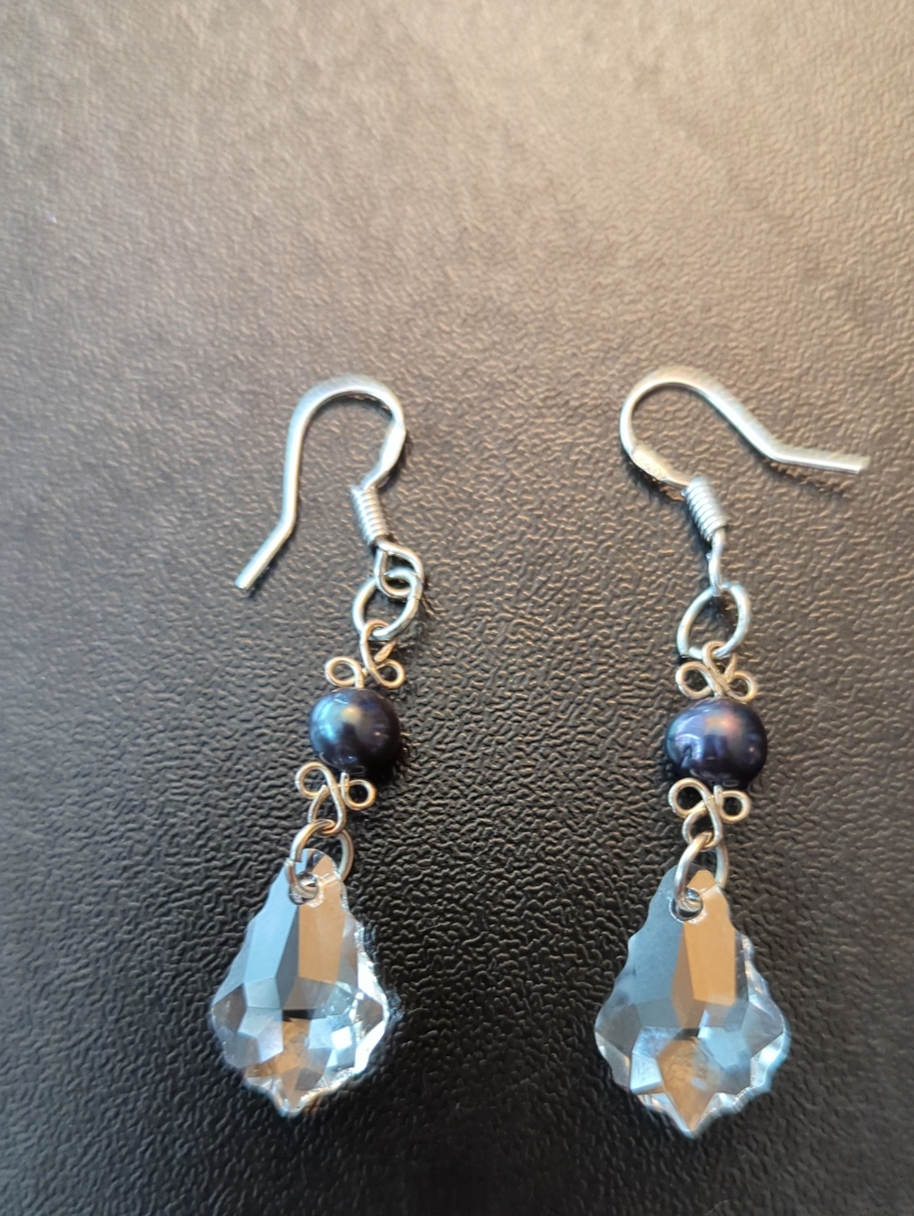 Sterling Silver, Black Pearl And Crystal Drop Earrings